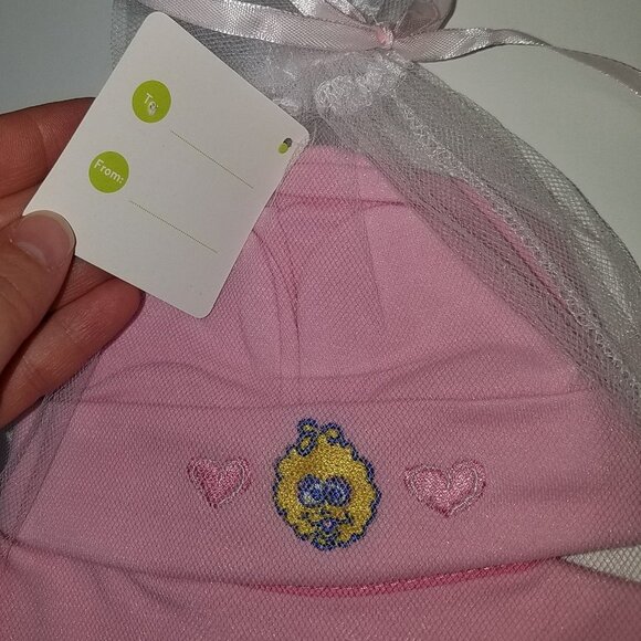NEW Sesame Street Beginning Gift Set Pink Big Bird Hat Bib Booties Lot Baby Girl - Picture 4 of 6